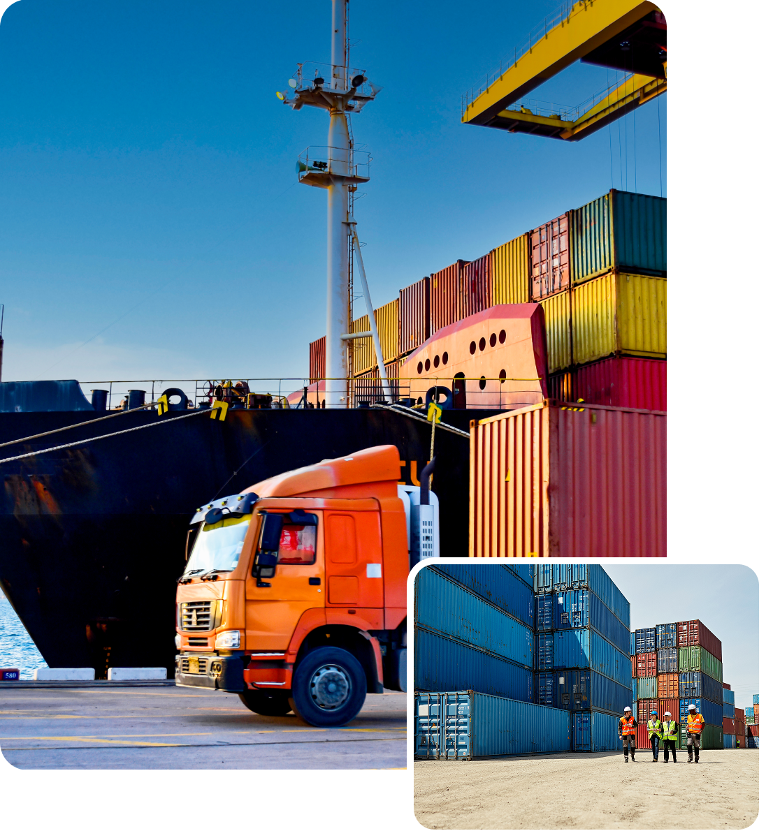 Cargo ship and truck at port